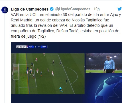ريال مدريد يضع قدما بدورالـ8 بفوز صعب على أياكس..واليويفا يكشف سر الهدف الملغي