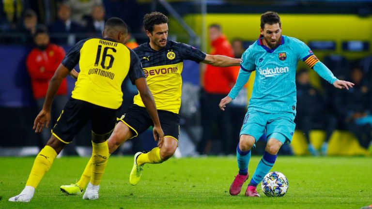 برشلونة يعود من ألمانيا بتعادل ثمين امام دورتموند في ليلة عودة ميسي بالأبطال(فيديو)