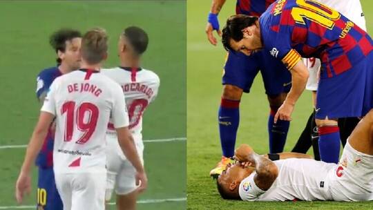 برشلونة يكشف سبب عدم طرد ميسي في مباراة إشبيلية(فيديو+صور)