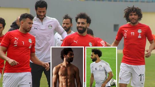 محمد صلاح يثير السخرية بعد ظهوره بكرش بتدريبات الفراعنة (صور)