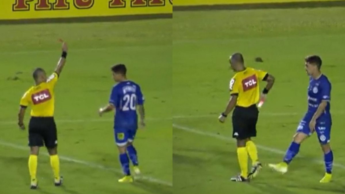 الدوري البرازيلي .. لاعب يركل الحكم بعد طرده (فيديو)