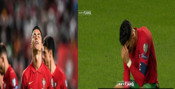 شاهد بكاء ورد فعل هستيري لـ رونالدو بعد فشل البرتغال و التأهل للملحق (فيديو)