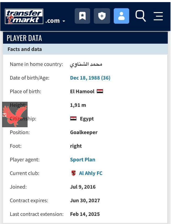 الأهلي يجدد عقد الشناوي لمدة موسمين قادمين